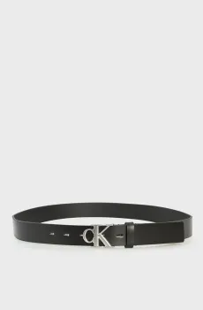 Женский черный кожаный ремень Monogram Plaque Buckle 30MM Черный 80 Calvin Klein LV04K7018G