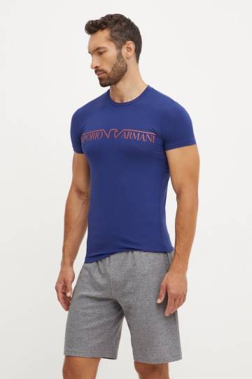 Футболка лаунж Emporio Armani Underwear цвет синий с принтом 111035 4F516 Футболка лаунж Emporio Armani Underwear цвет синий с принтом 111035 4F516