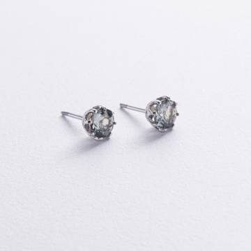 Серебряные серьги - пусеты (синт. топазы) 123364 Серебряные серьги - пусеты (синт. топазы) 123364