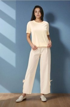 Двокомплектна бавовняна піжама - світло-жовтий