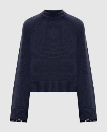 Синий свитер из шерсти, кашемира и шелка