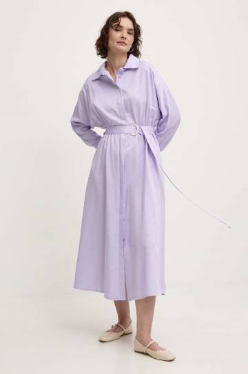 Хлопковое платье Answear Lab цвет фиолетовый midi расклешённое Хлопковое платье Answear Lab цвет фиолетовый midi расклешённое