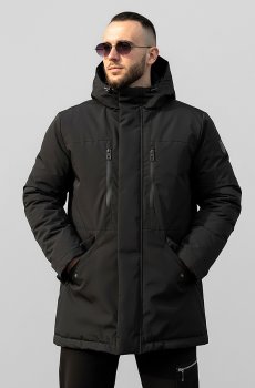 Мужская парка черная с капюшоном   RD-411-black