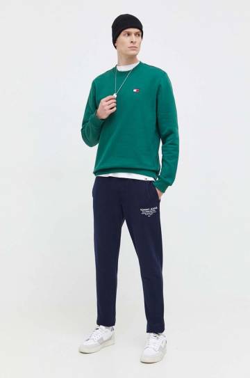 Хлопковые спортивные штаны Tommy Jeans цвет синий с принтом Хлопковые спортивные штаны Tommy Jeans цвет синий с принтом