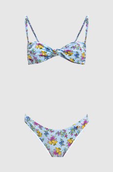 Голубой купальник в цветочный принт с монограммой