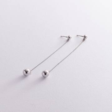 Серьги - пусеты "Margo" с шариками на цепочке (белое золото) с08242 Серьги - пусеты "Margo" с шариками на цепочке (белое золото) с08242