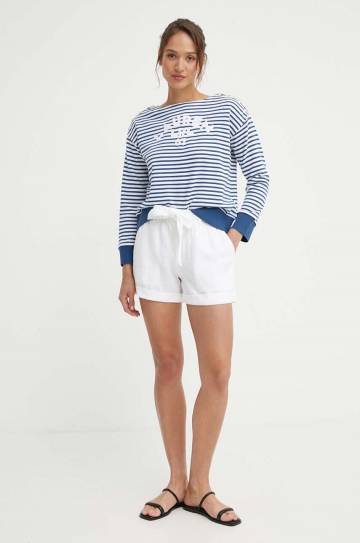 Льняные шорты Polo Ralph Lauren цвет белый однотонные высокая посадка 211806907 Льняные шорты Polo Ralph Lauren цвет белый однотонные высокая посадка 211806907