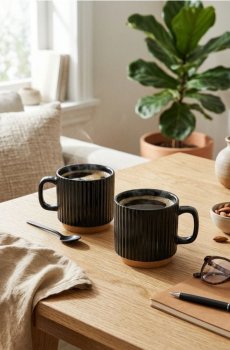 Рифлені кухлі – набір з 2 штук - чорний
