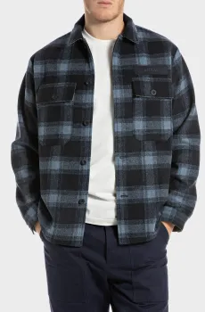 Мужская темно-синяя рубашка в клетку Синий S Replay M8493 .000.52808