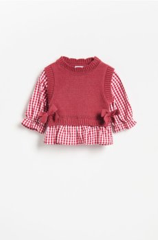 Reserved - В’язаний жилет із сорочкою - рожевувато-ліловий - 662IM-34X