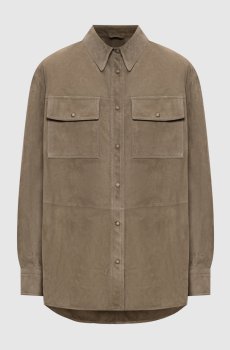Замшевая рубашка цвета хаки с цепочкой мониль