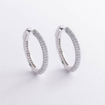 Серебряные серьги - кольца с фианитами 123303 Серебряные серьги - кольца с фианитами 123303