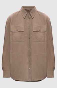 Коричневая замшевая рубашка с цепочкой мониль