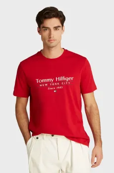 Мужская красная футболка HILFIGER CENTER STACK TEE Красный S Tommy Hilfiger MW0MW38621