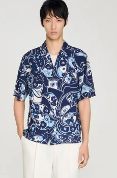 Мужская темно-синяя рубашка с узором Синий S Sandro SHPCM01655_Navy Blue