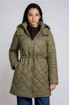 Стьобане пальто з капюшоном - зелений