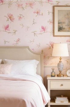 Самоклейні шпалери з квітковим мотивом - пастельний рожевий