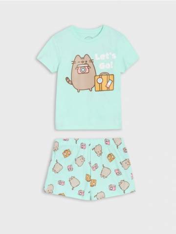 Піжамний комплект із двох предметів Pusheen the Cat - блідо-зелений Піжамний комплект із двох предметів Pusheen the Cat - блідо-зелений