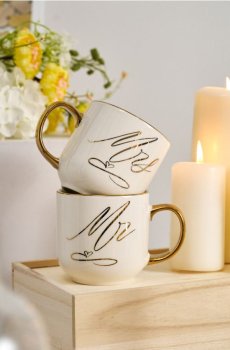 Набір керамічних кружок для молодят Mr & Mrs 2 pack - білий