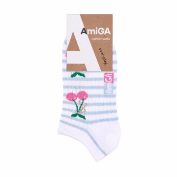 Носки женские AmiGA укороченные рубчик вишни, голубые, размер 23-25 Носки женские AmiGA укороченные рубчик вишни, голубые, размер 23-25