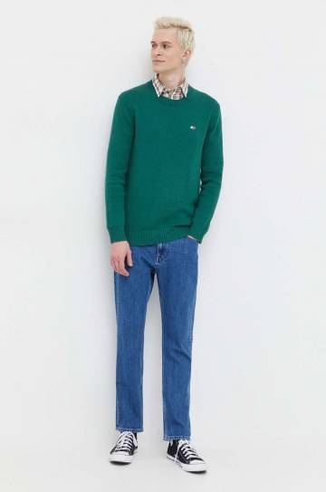 Хлопковый свитер Tommy Jeans цвет зелёный Хлопковый свитер Tommy Jeans цвет зелёный