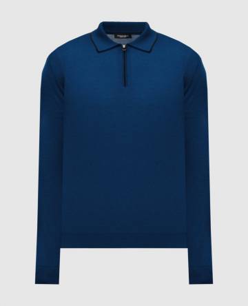 Синее поло из шерсти, кашемира и шелка