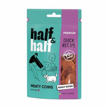 Лакомство для собак Half&Half в форме мясных монет, с уткой, 100 г
