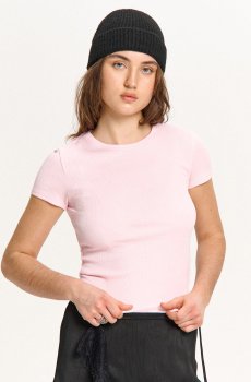 Cropp - Футболка з трикотажу в рубчик - рожевий