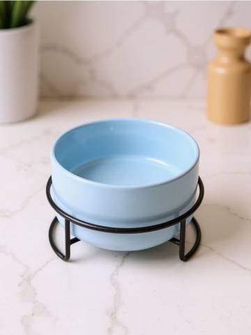 Керамічна миска для собак та котів з металевим підставкою - light blue Керамічна миска для собак та котів з металевим підставкою - light blue
