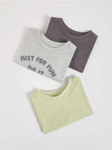 Reserved - Бавовняна кофта з довгим рукавом, набір з 3 - світло-сірий - 081FI-09M