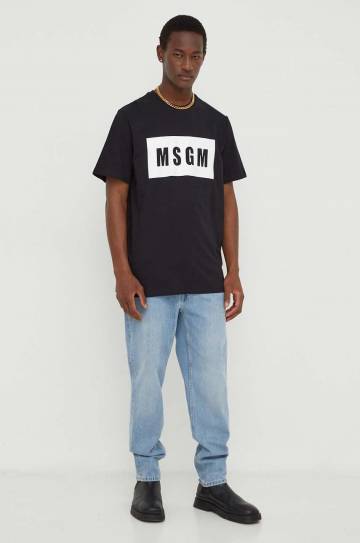 Хлопковая футболка MSGM мужской цвет чёрный с принтом Хлопковая футболка MSGM мужской цвет чёрный с принтом
