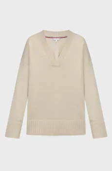 Женский бежевый пуловер WOOL BLEND V-NK OVERSIZED SWT Бежевый XXS Tommy Hilfiger WW0WW44138