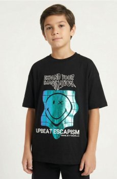 Бавовняна футболка з принтом SmileyWorld® - чорний