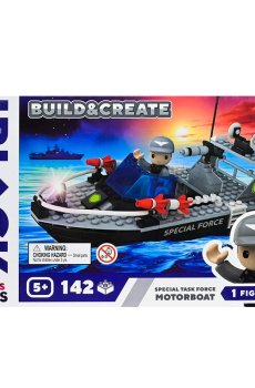 Игрушка-конструктор iBlock Build & Create Моторный катер, в коробке, от 5 лет, 24*16*6 см, 142 детали, 1 фигурка (KH42/003/4)