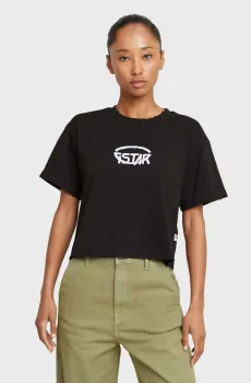 Женская черная футболка Cropped Черный XS G-Star RAW D26239,C336
