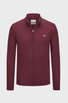 Мужской бордовый шерстяной кардиган EXTRAFINE LAMBSWOOL ZIP CARDIGAN Бордовый S Gant 8050275