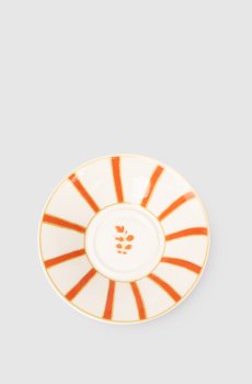 Белое фарфоровое блюдце для чашки кофе Striche Arancio e Oro