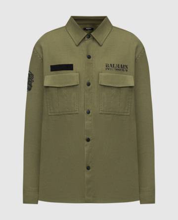 Рубашка с леном цвета хаки с логотипом