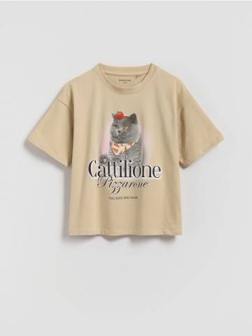 Reserved - Бавовняна футболка з принтом - бежевий - 874GB-08X