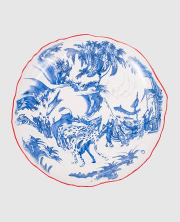 Белая обеденная тарелка Chinoiserie с узором Белая обеденная тарелка Chinoiserie с узором