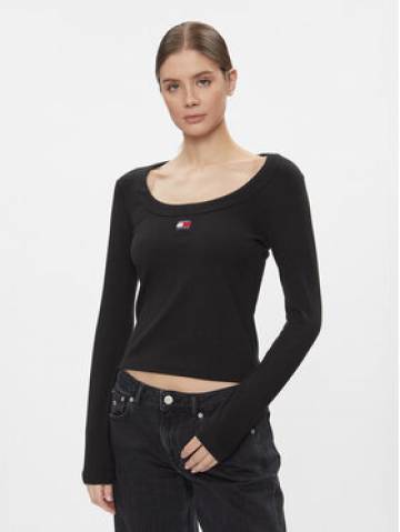 Tommy Jeans Блузка Tjw Slim Badge Rib Tee Ls DW0DW17397 Чорний Slim Fit Tommy Jeans Блузка Tjw Slim Badge Rib Tee Ls DW0DW17397 Чорний Slim Fit