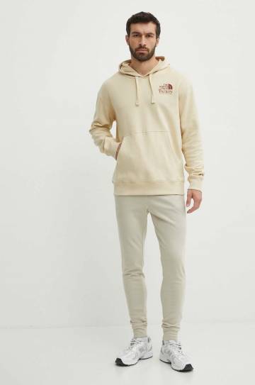 Хлопковая кофта The North Face мужская цвет бежевый с капюшоном с принтом NF0A87DV3X41 Хлопковая кофта The North Face мужская цвет бежевый с капюшоном с принтом NF0A87DV3X41