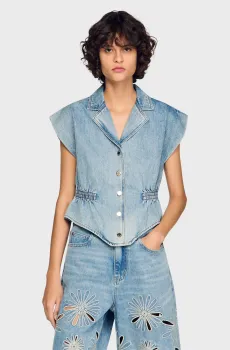 Женский голубой джинсовый жилет Голубой 1 Sandro SFPTO00905_Blue Jean