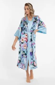 Женский голубой шелковый пеньюар с узором Голубой 44 MARC&ANDRE S24-00SS101-L