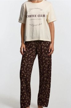 Піжамний комплект із двох предметів із написом - кремовий