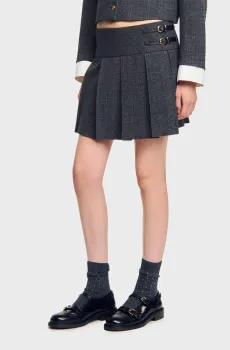 Женская темно-серая юбка в клетку Серый 36 Sandro SFPJU01491_Grey - Brown