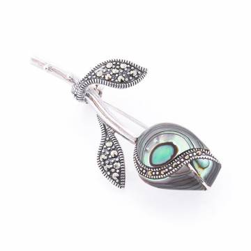 Серебряная брошь "Роза" (пирит, перламутр) 16133 Серебряная брошь "Роза" (пирит, перламутр) 16133