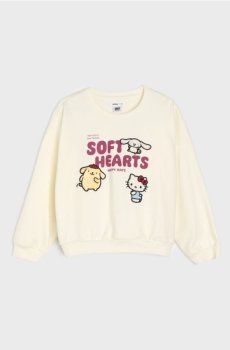 Бавовняна кофта з круглим вирізом і нашивками Hello Kitty and Friends - кремовий