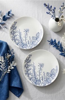 Керамічні тарілки з ботанічним мотивом 2 pack - білий