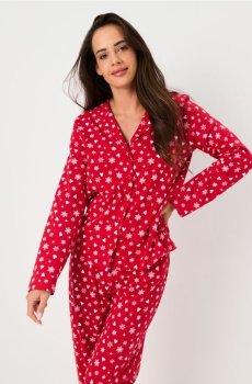 Святкова двокомплектна піжама з принтом сердець і сніжинок - червоний